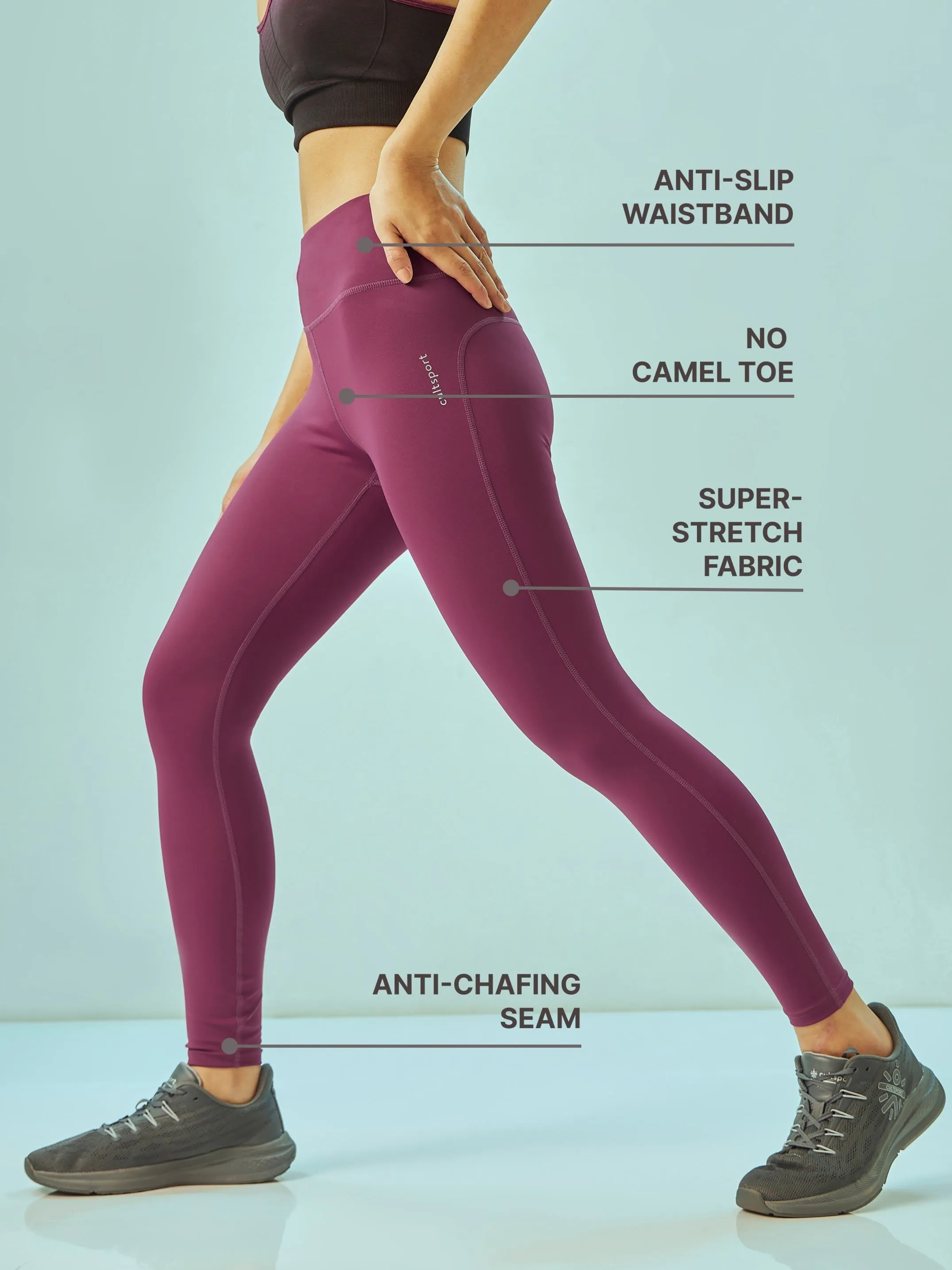 Wine High Waist Solid Active Tights