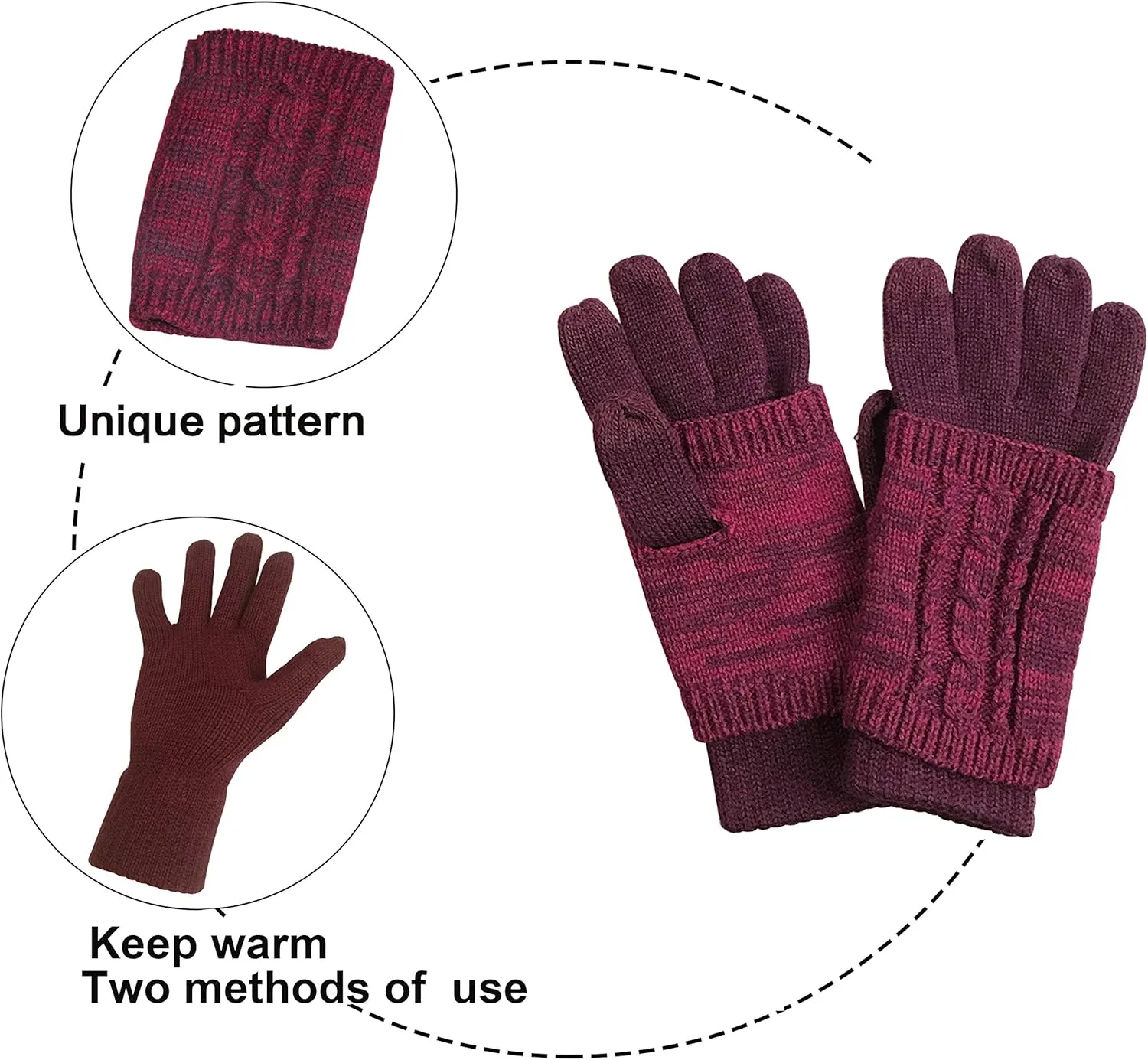 Winter Hat Gloves Scarf Set for Women, Cable Knit Beanie Pom Cap Touch Screen Glove Long Scarf 3PCS Winter Gift for Women Men