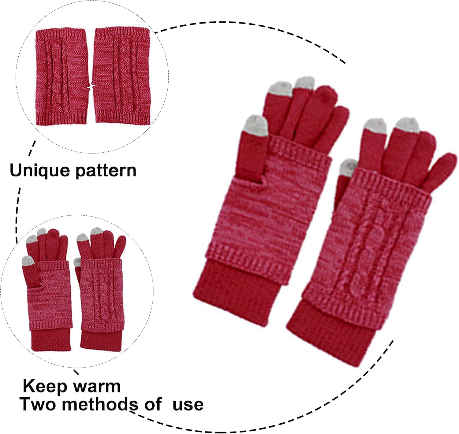 Winter Hat Gloves Scarf Set for Women, Cable Knit Beanie Pom Cap Touch Screen Glove Long Scarf 3PCS Winter Gift for Women Men
