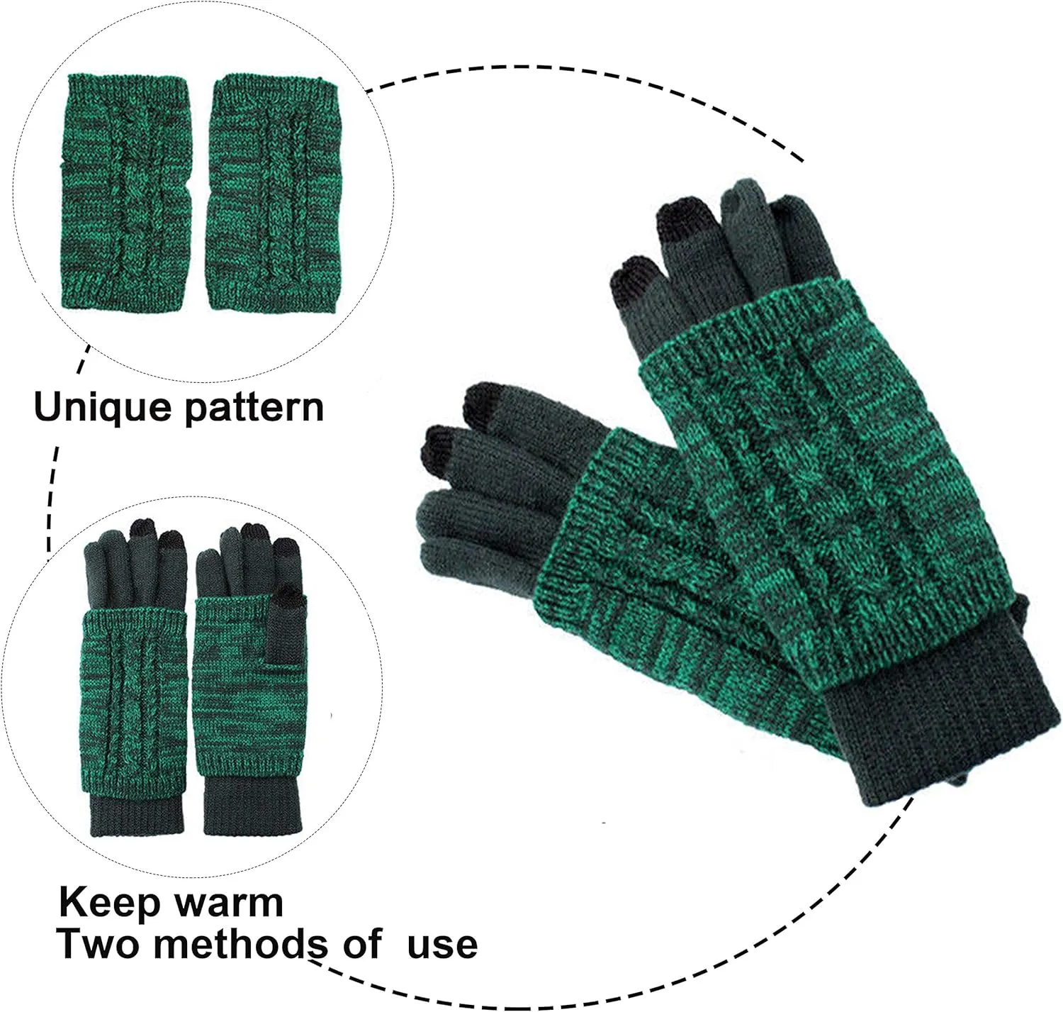 Winter Hat Gloves Scarf Set for Women, Cable Knit Beanie Pom Cap Touch Screen Glove Long Scarf 3PCS Winter Gift for Women Men