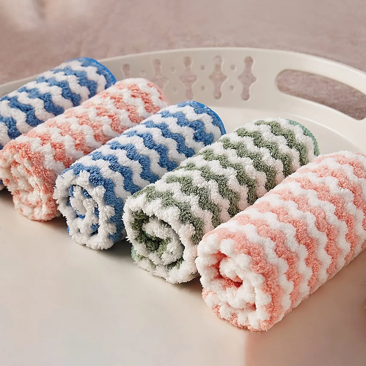 wolpin Microfiber Cleaning Cloths, 5 Pcs 25 x 25 cms Multi-Colour | Highly Absorbent, Lint and Streak Free, Multi -Purpose Wash Cloth for Kitchen, Car, Window, Stainless Steel, Silverware, Glass