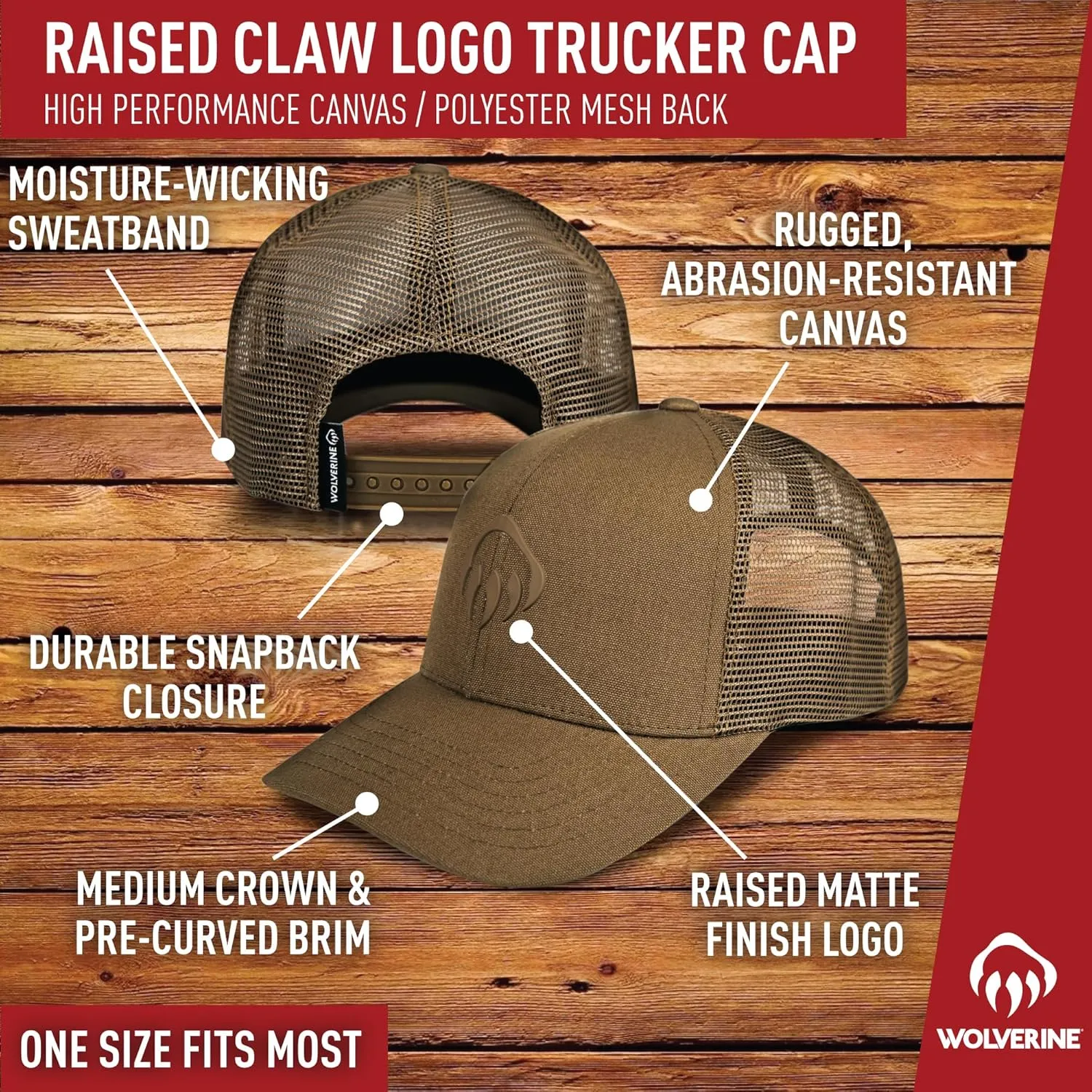Wolverine Trucker Hat | Mesh Back | Snapback | Adjustable | Rugged | Durable | Workwear