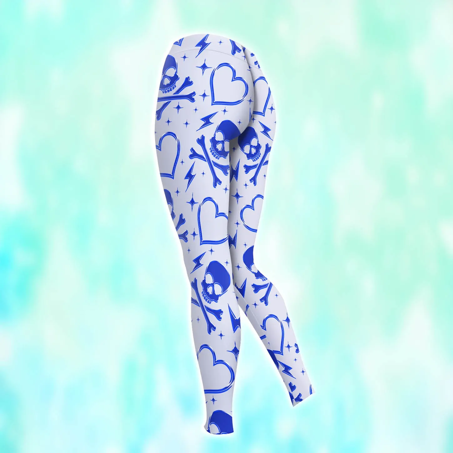 Women Hoodie and Leggings, Blue Skull Heart Pattern Outwear Pants Outfit