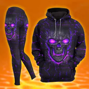 Women Hoodie and Leggings, Purple Skull Lava Outwear Pants Outfit