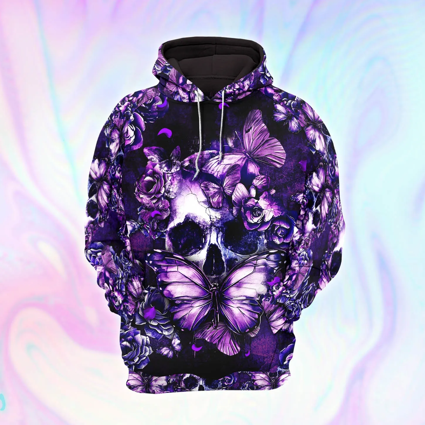 Women Hoodie and Leggings, Purple Skull Violet Rose Outwear Pants Outfit
