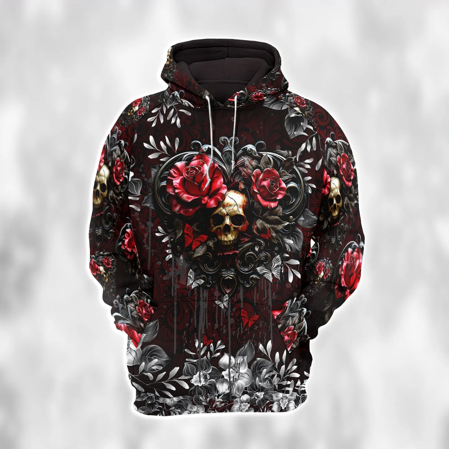 Women Hoodie and Leggings, Red Skull Rose Floral Outwear Pants Outfit