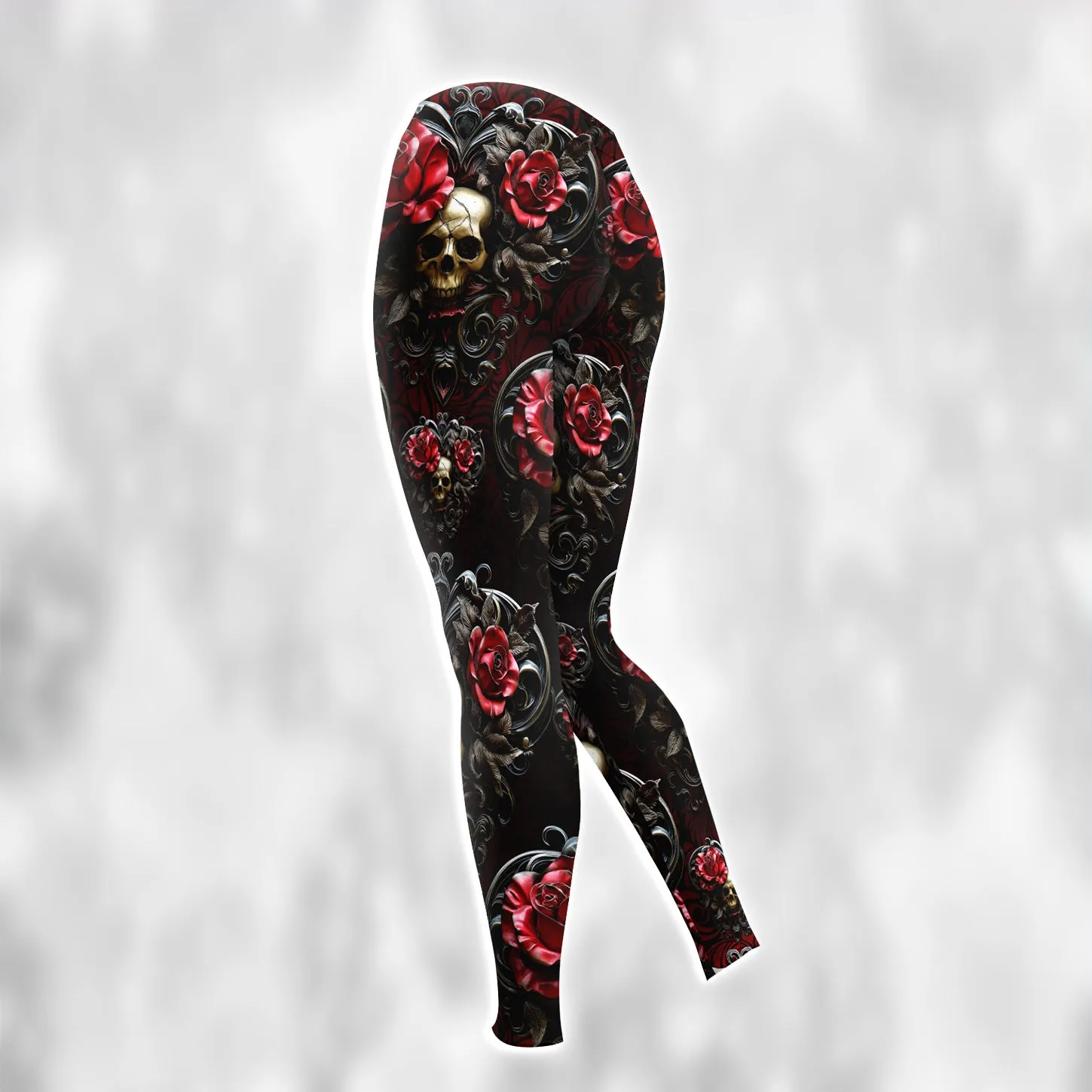 Women Hoodie and Leggings, Red Skull Rose Floral Outwear Pants Outfit