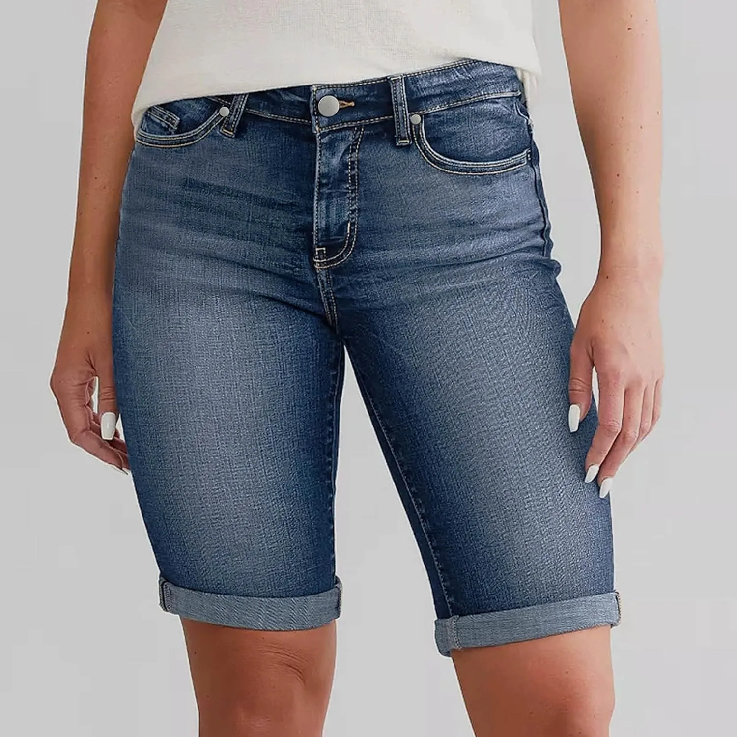 Women Jean Shorts Mid Rise High Waisted Denim Shorts Women Ripped Stretchy Frayed Distressed Stretchy Jean Shorts for Women