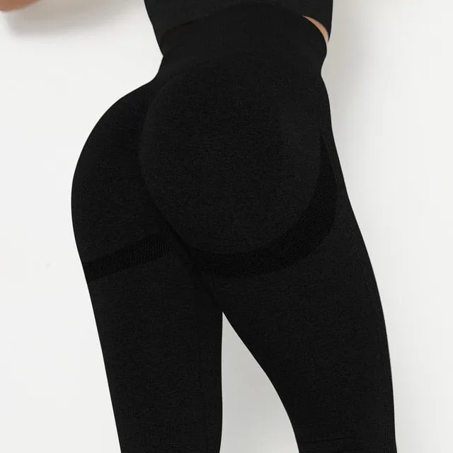 Women Seamless Yoga Set Fitness Sports Suits Gym Clothing Long Sleeve Crop Top Shirts High Waist Running Leggings Workout Pants
