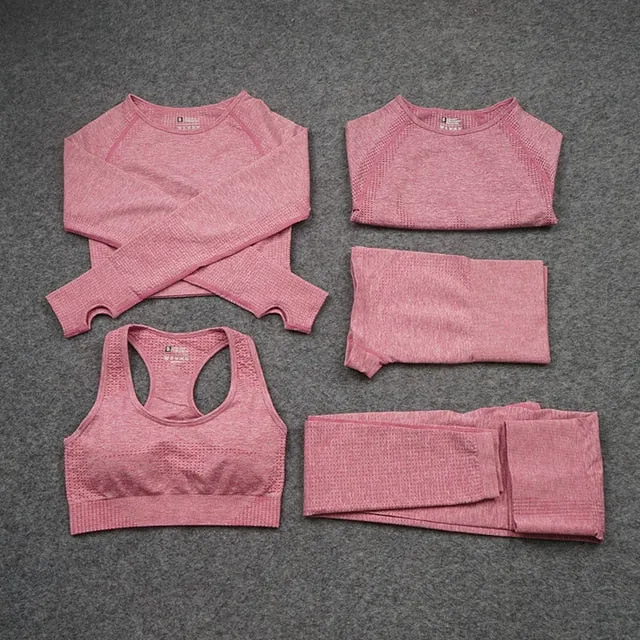 Women Seamless Yoga Set  Gym SportWear  Running  Outwork Clothing Fitness  Long  SLeeve Shirt High Waist Legging Sport Tracksuit