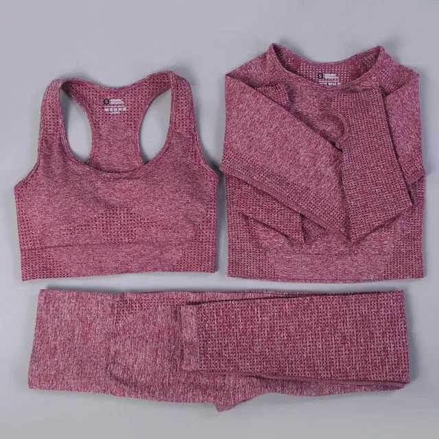 Women Seamless Yoga Set  Gym SportWear  Running  Outwork Clothing Fitness  Long  SLeeve Shirt High Waist Legging Sport Tracksuit