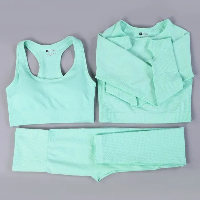 Women Seamless Yoga Set  Gym SportWear  Running  Outwork Clothing Fitness  Long  SLeeve Shirt High Waist Legging Sport Tracksuit