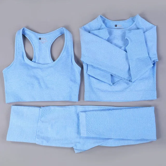 Women Seamless Yoga Set  Gym SportWear  Running  Outwork Clothing Fitness  Long  SLeeve Shirt High Waist Legging Sport Tracksuit