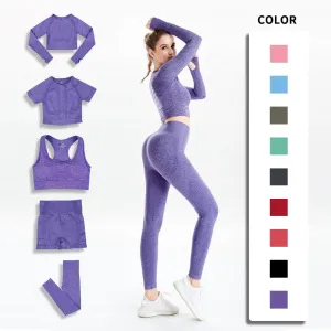 Women Seamless Yoga Set  Gym SportWear  Running  Outwork Clothing Fitness  Long  SLeeve Shirt High Waist Legging Sport Tracksuit