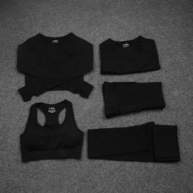 Women Seamless Yoga Set  Gym SportWear  Running  Outwork Clothing Fitness  Long  SLeeve Shirt High Waist Legging Sport Tracksuit