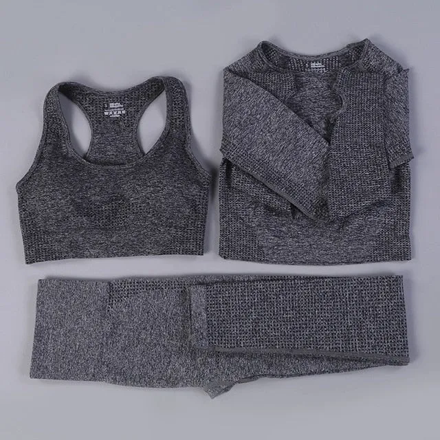 Women Seamless Yoga Set  Gym SportWear  Running  Outwork Clothing Fitness  Long  SLeeve Shirt High Waist Legging Sport Tracksuit