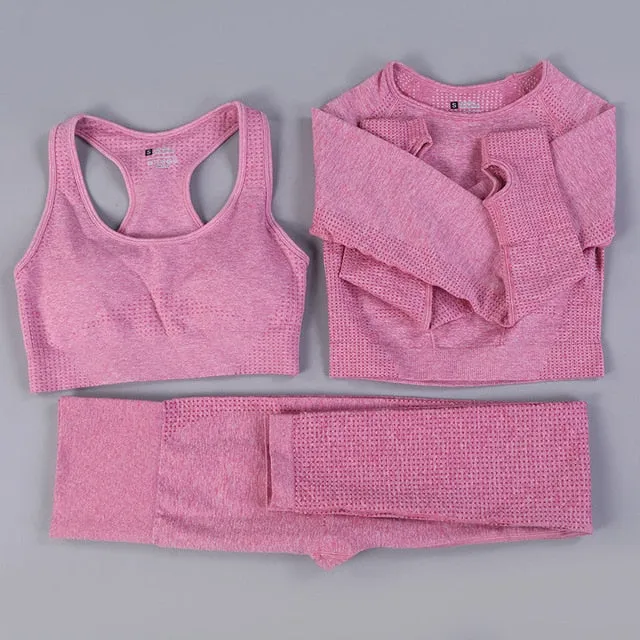 Women Seamless Yoga Set  Gym SportWear  Running  Outwork Clothing Fitness  Long  SLeeve Shirt High Waist Legging Sport Tracksuit