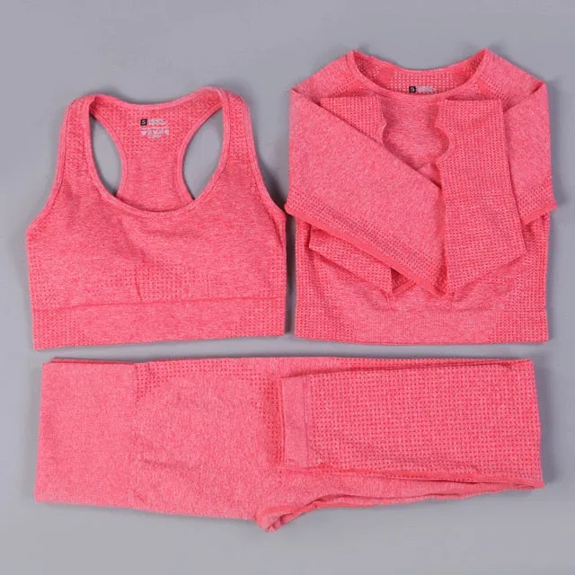 Women Seamless Yoga Set  Gym SportWear  Running  Outwork Clothing Fitness  Long  SLeeve Shirt High Waist Legging Sport Tracksuit