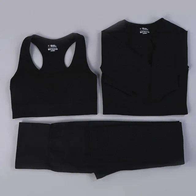 Women Seamless Yoga Set  Gym SportWear  Running  Outwork Clothing Fitness  Long  SLeeve Shirt High Waist Legging Sport Tracksuit