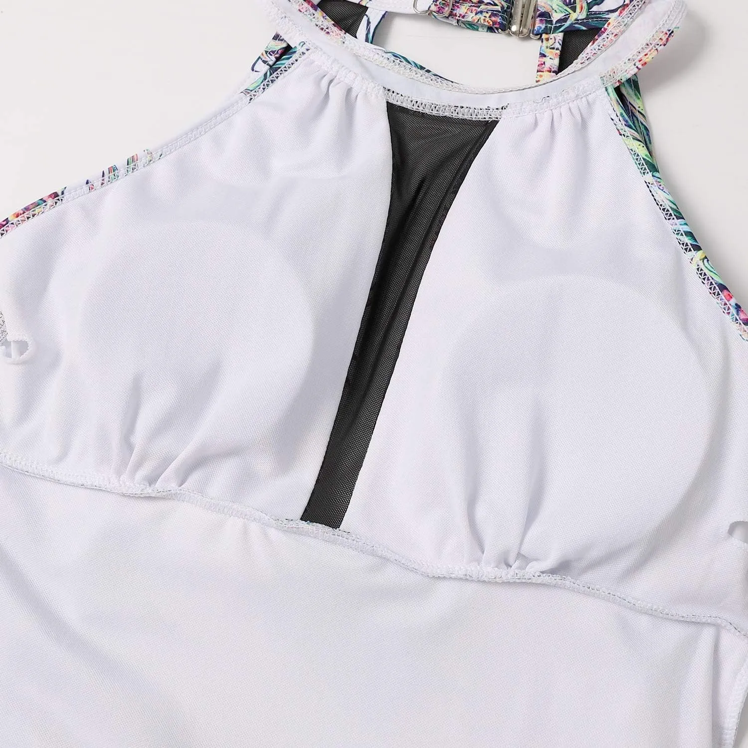 Women Tankinis V Neck Lace Up Backless High Waisted Swimsuit Flexible Tummy Control Bathing Suit