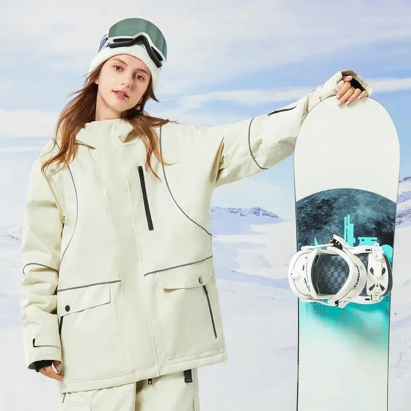 Women White Snowboard Jacket Loose Fit Winter Apparrel