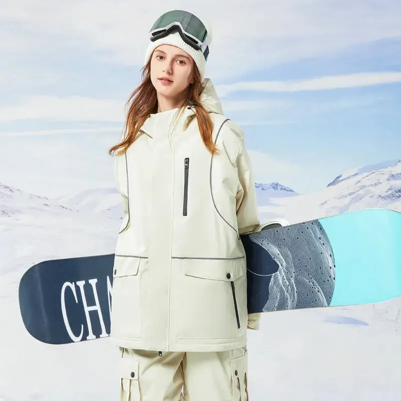 Women White Snowboard Jacket Loose Fit Winter Apparrel