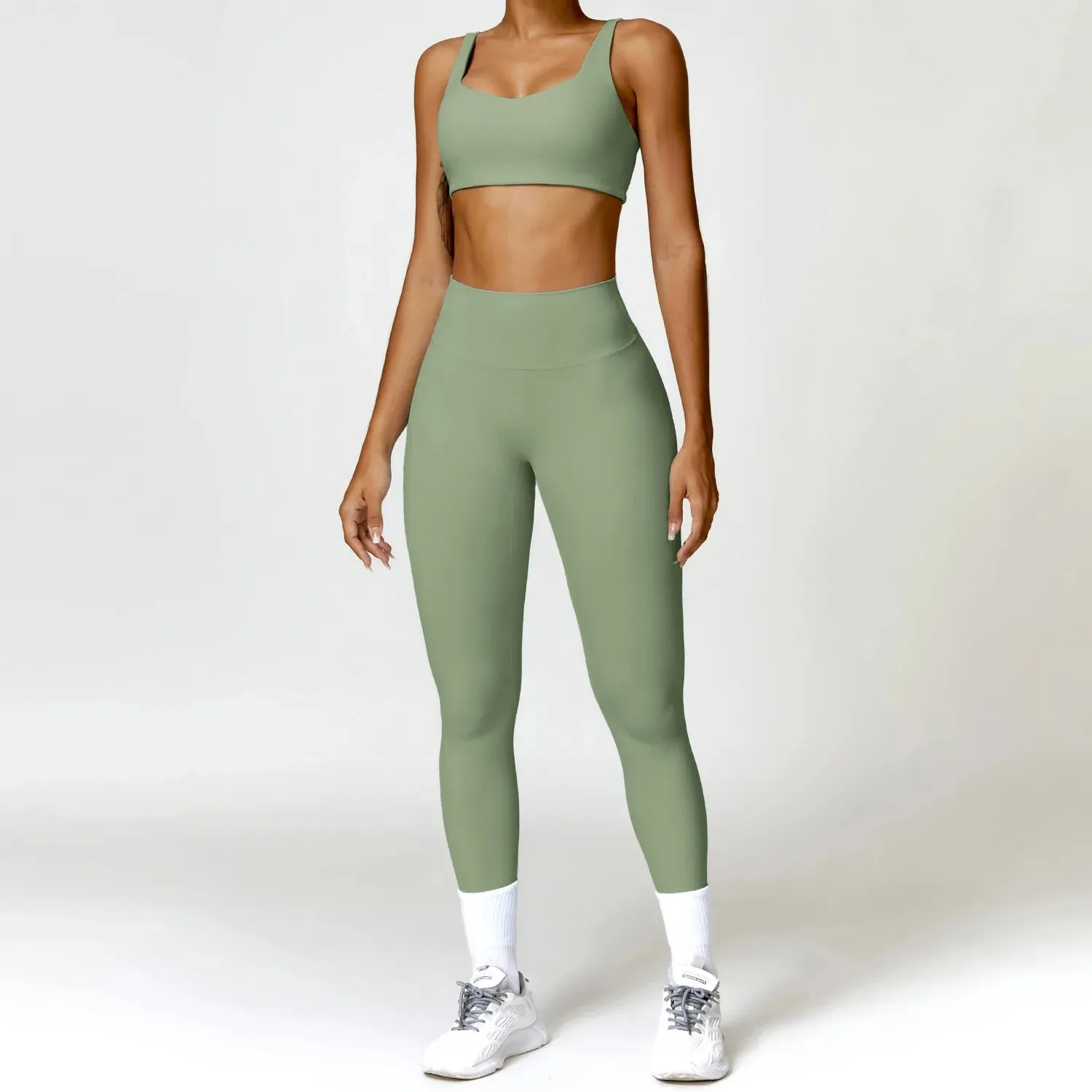 Women's 2PCS Tracksuit Yoga Set – Long Sleeve Crop Top & High-Waist Leggings | Athletic Workout Sportswear for Gym & Fitness
