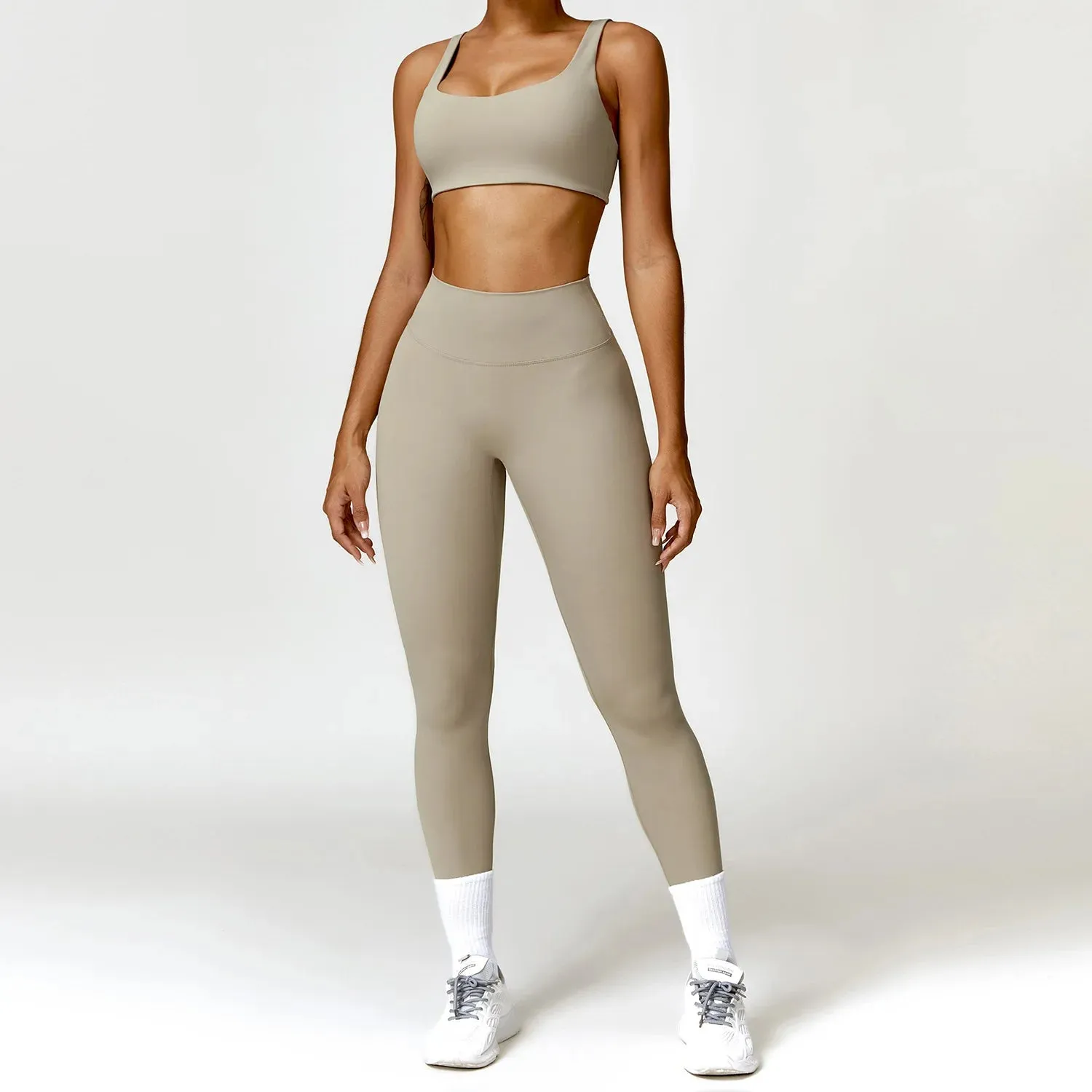 Women's 2PCS Tracksuit Yoga Set – Long Sleeve Crop Top & High-Waist Leggings | Athletic Workout Sportswear for Gym & Fitness