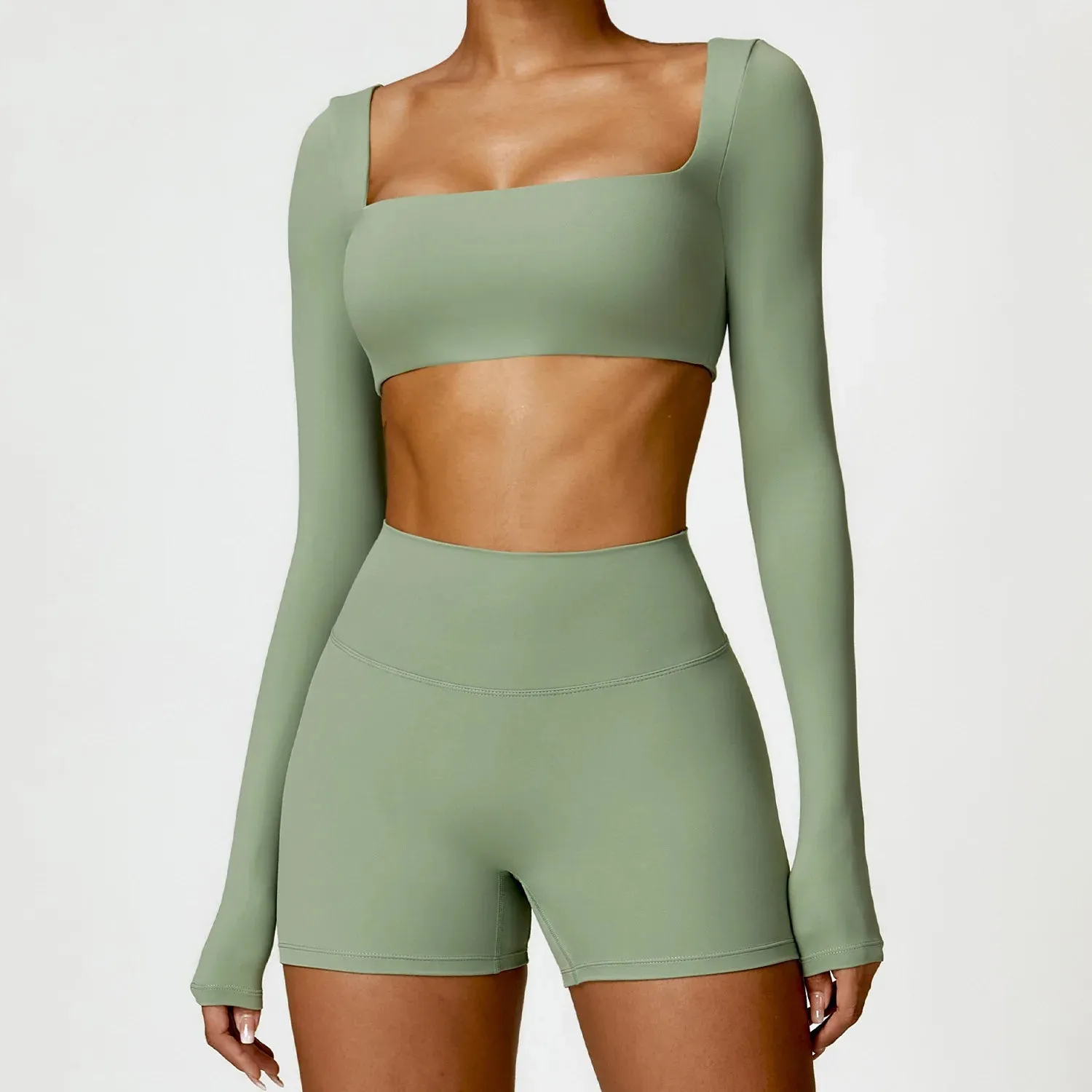 Women's 2PCS Tracksuit Yoga Set – Long Sleeve Crop Top & High-Waist Leggings | Athletic Workout Sportswear for Gym & Fitness