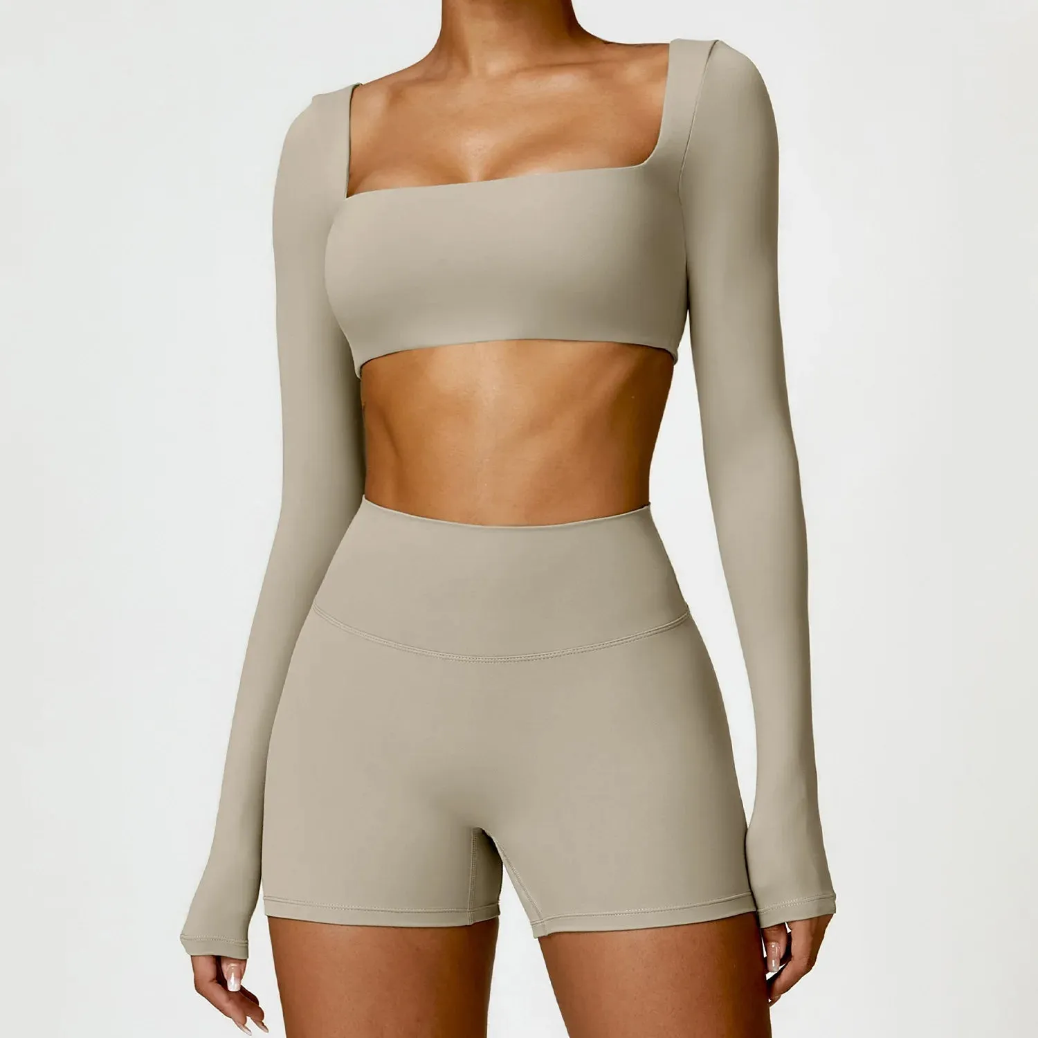 Women's 2PCS Tracksuit Yoga Set – Long Sleeve Crop Top & High-Waist Leggings | Athletic Workout Sportswear for Gym & Fitness