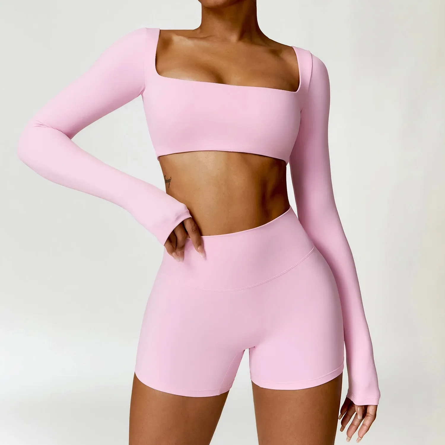 Women's 2PCS Tracksuit Yoga Set – Long Sleeve Crop Top & High-Waist Leggings | Athletic Workout Sportswear for Gym & Fitness