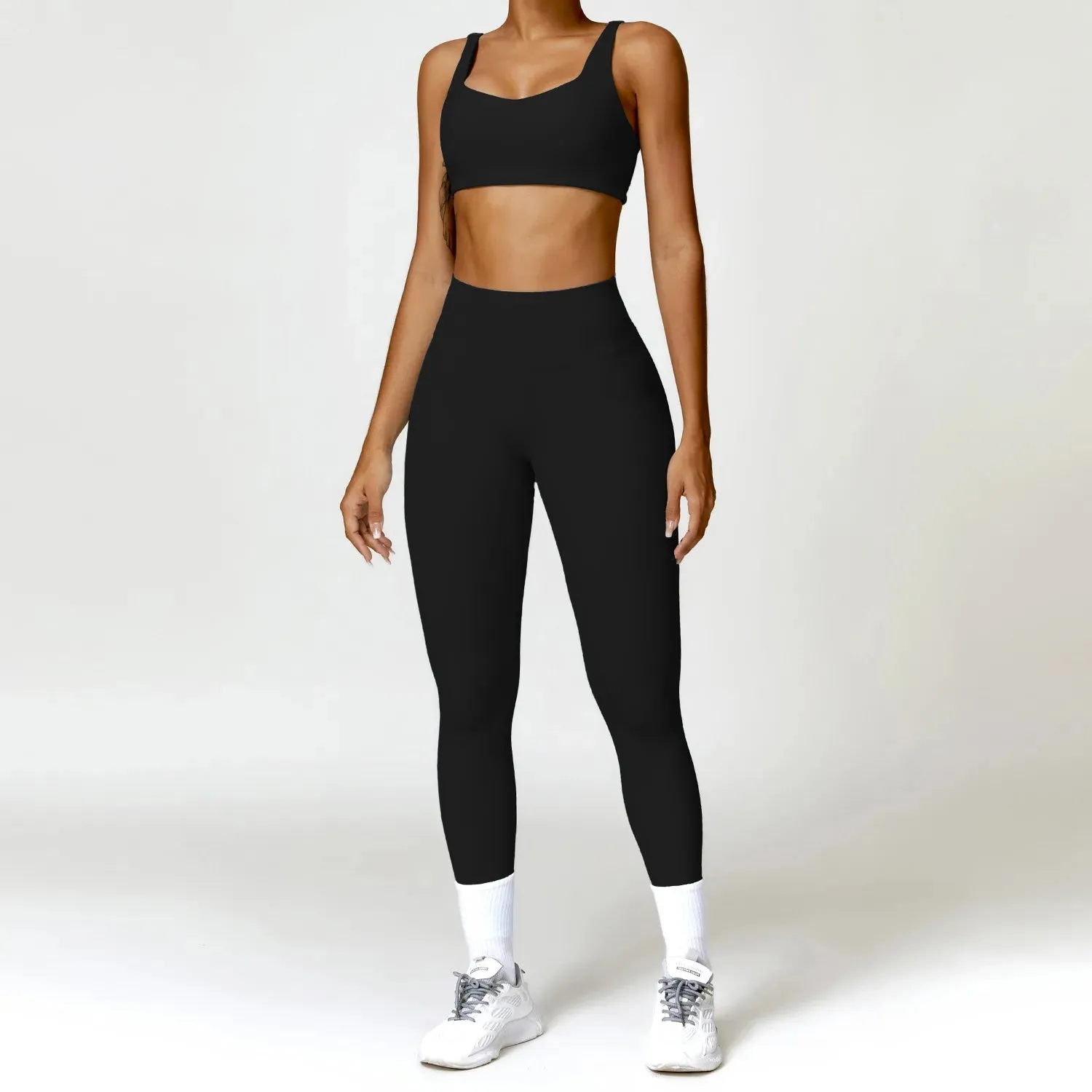 Women's 2PCS Tracksuit Yoga Set – Long Sleeve Crop Top & High-Waist Leggings | Athletic Workout Sportswear for Gym & Fitness