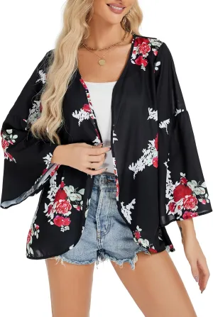Womens Boho Floral Chiffon Kimono Swimsuit Cover Ups Tops Lightweight Beach Lightweight Summer Cardigans