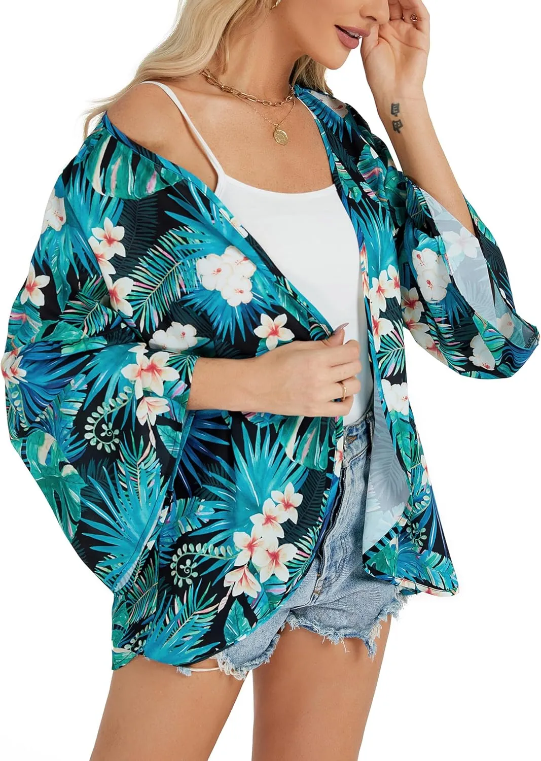 Womens Boho Floral Chiffon Kimono Swimsuit Cover Ups Tops Lightweight Beach Lightweight Summer Cardigans