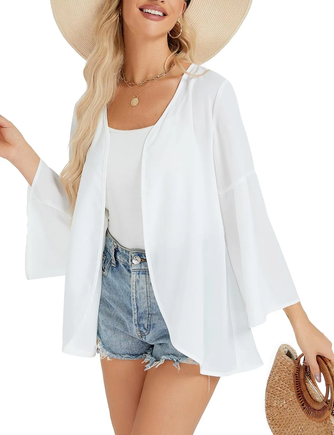 Womens Boho Floral Chiffon Kimono Swimsuit Cover Ups Tops Lightweight Beach Lightweight Summer Cardigans