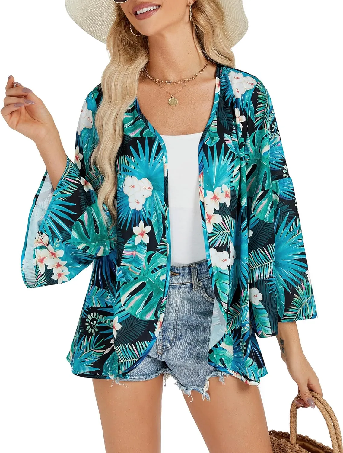 Womens Boho Floral Chiffon Kimono Swimsuit Cover Ups Tops Lightweight Beach Lightweight Summer Cardigans