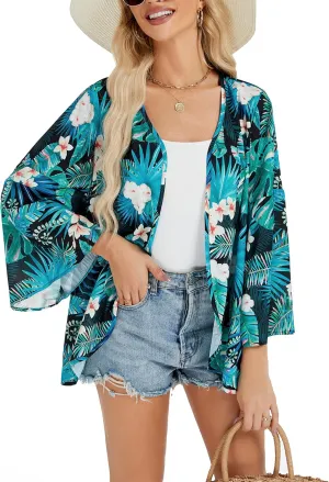 Womens Boho Floral Chiffon Kimono Swimsuit Cover Ups Tops Lightweight Beach Lightweight Summer Cardigans