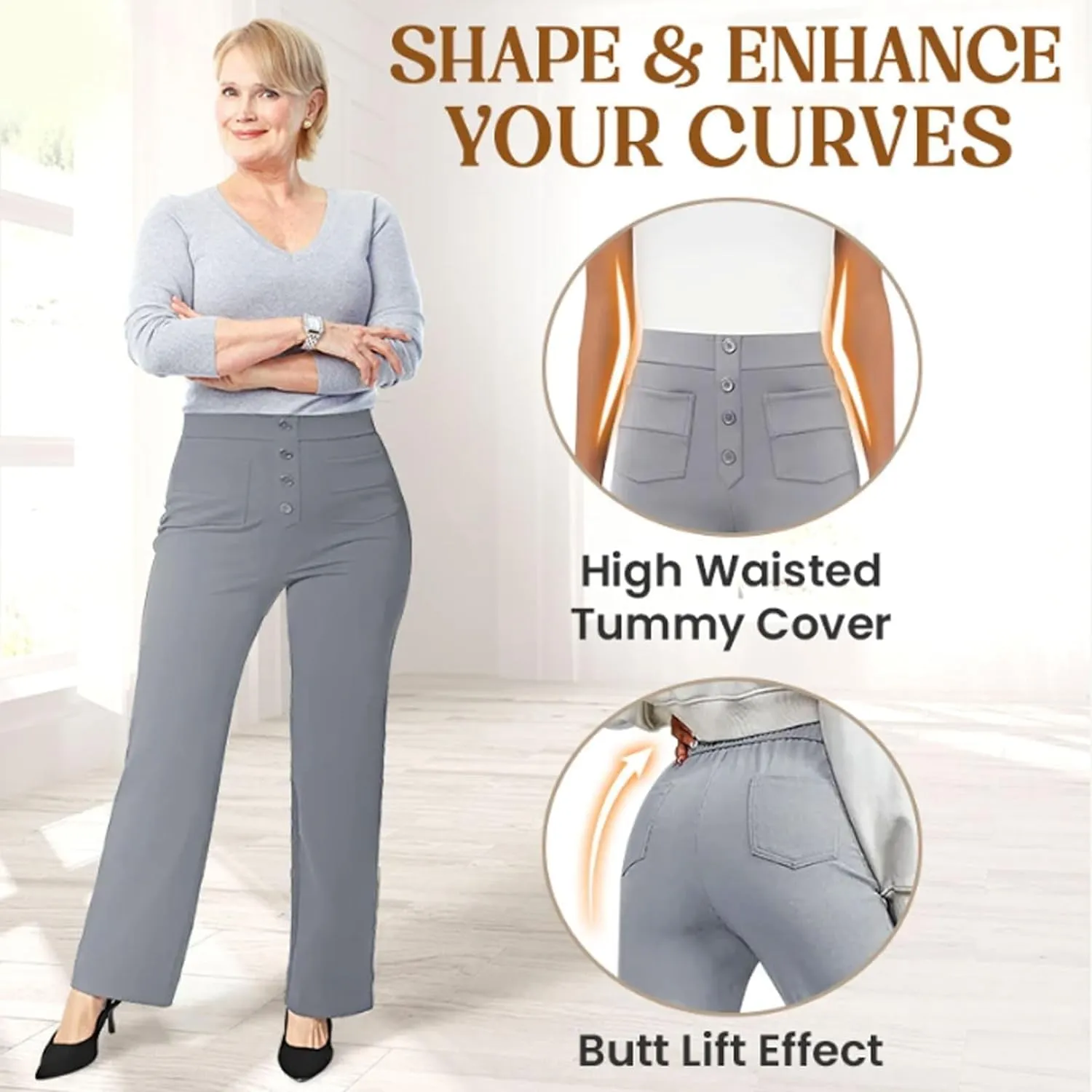 Women's Casual High Waist Stretch Pants, Multiple Pockets Straight Leg Pants, Fashion Comfort Work Flexible Trousers