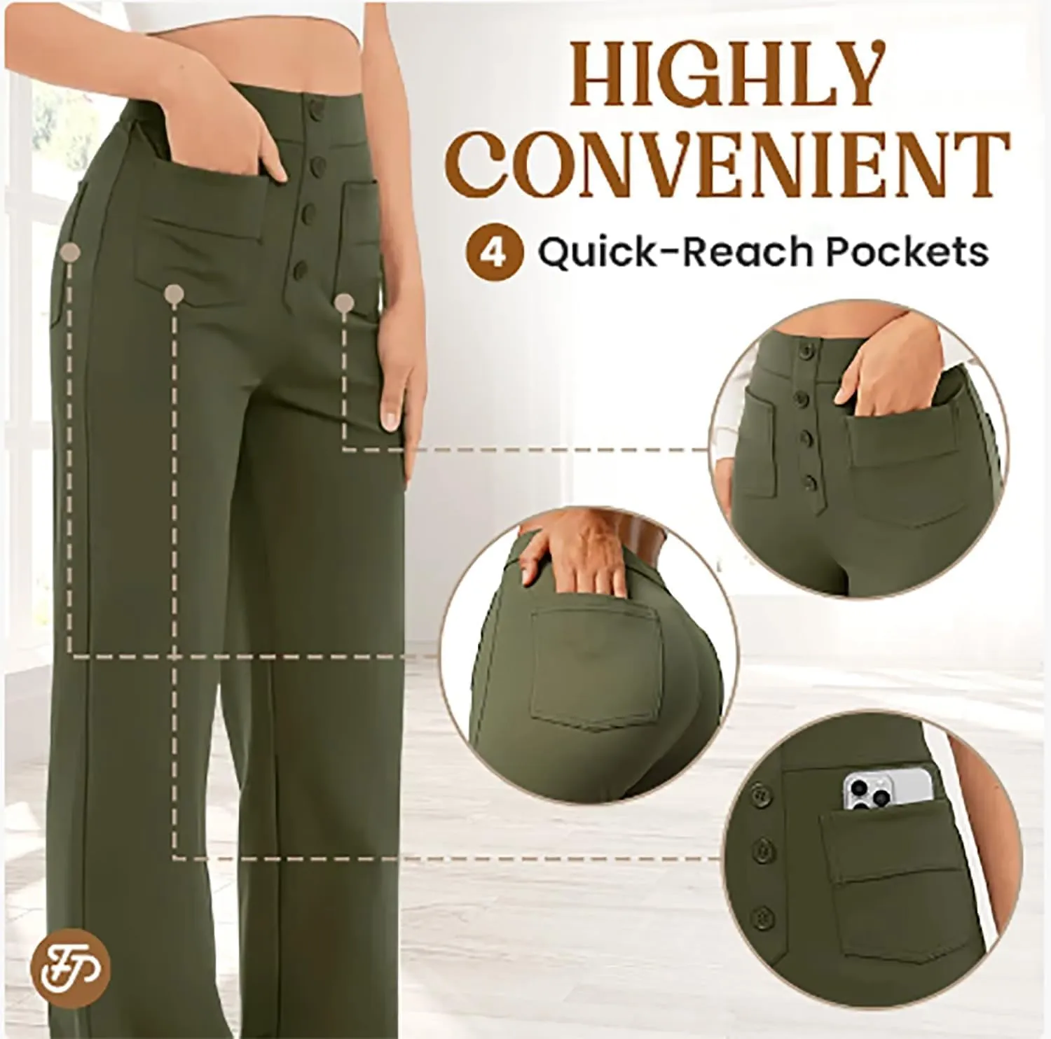 Women's Casual High Waist Stretch Pants, Multiple Pockets Straight Leg Pants, Fashion Comfort Work Flexible Trousers
