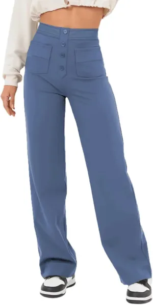Women's Casual High Waist Stretch Pants, Multiple Pockets Straight Leg Pants, Fashion Comfort Work Flexible Trousers