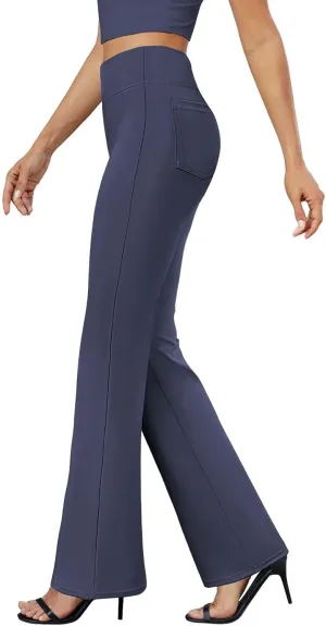 Womens Dress Pants Casual Stretchy High Waist Bell-Bottoms Slacks Business High Waist Bootcut Trousers with Pockets