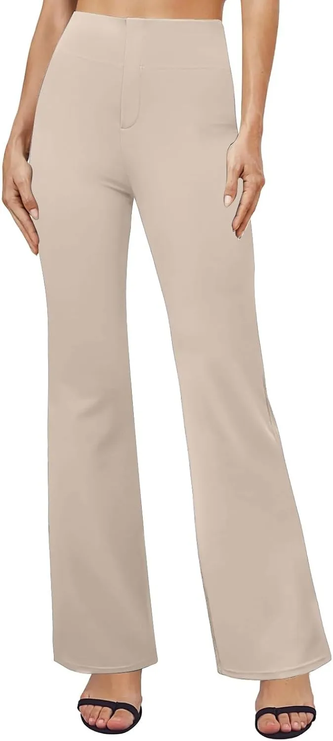 Womens Dress Pants Casual Stretchy High Waist Bell-Bottoms Slacks Business High Waist Bootcut Trousers with Pockets