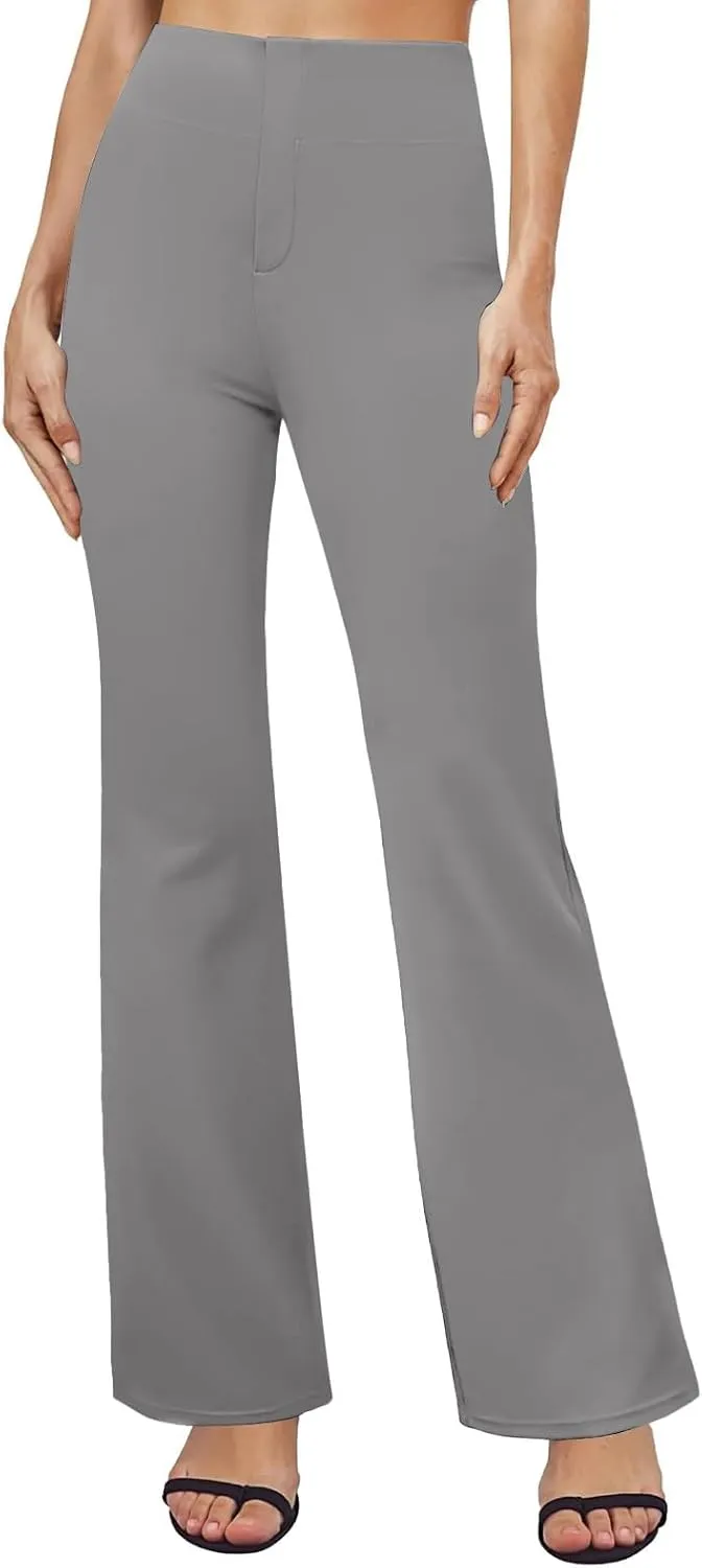 Womens Dress Pants Casual Stretchy High Waist Bell-Bottoms Slacks Business High Waist Bootcut Trousers with Pockets