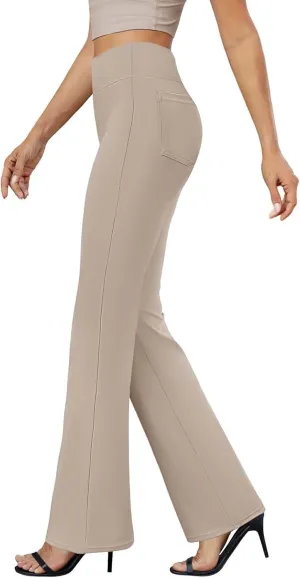 Womens Dress Pants Casual Stretchy High Waist Bell-Bottoms Slacks Business High Waist Bootcut Trousers with Pockets