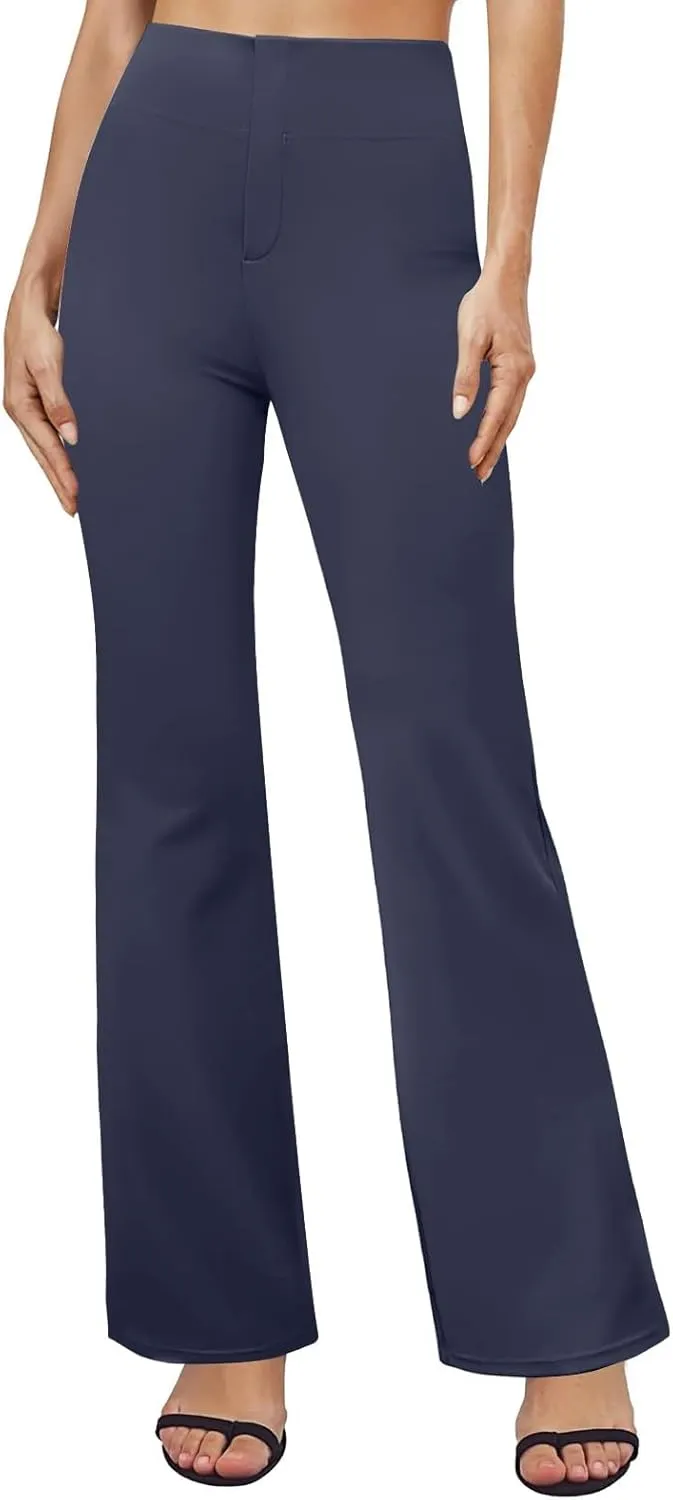 Womens Dress Pants Casual Stretchy High Waist Bell-Bottoms Slacks Business High Waist Bootcut Trousers with Pockets