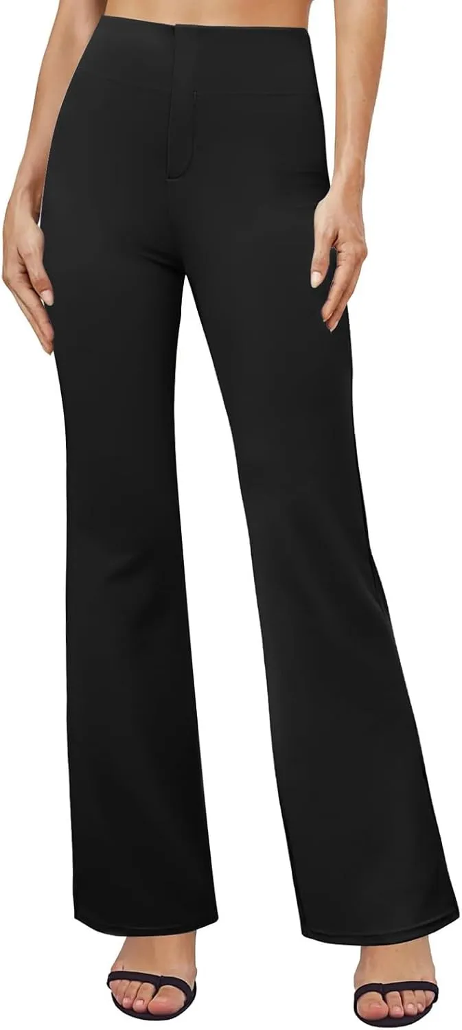 Womens Dress Pants Casual Stretchy High Waist Bell-Bottoms Slacks Business High Waist Bootcut Trousers with Pockets