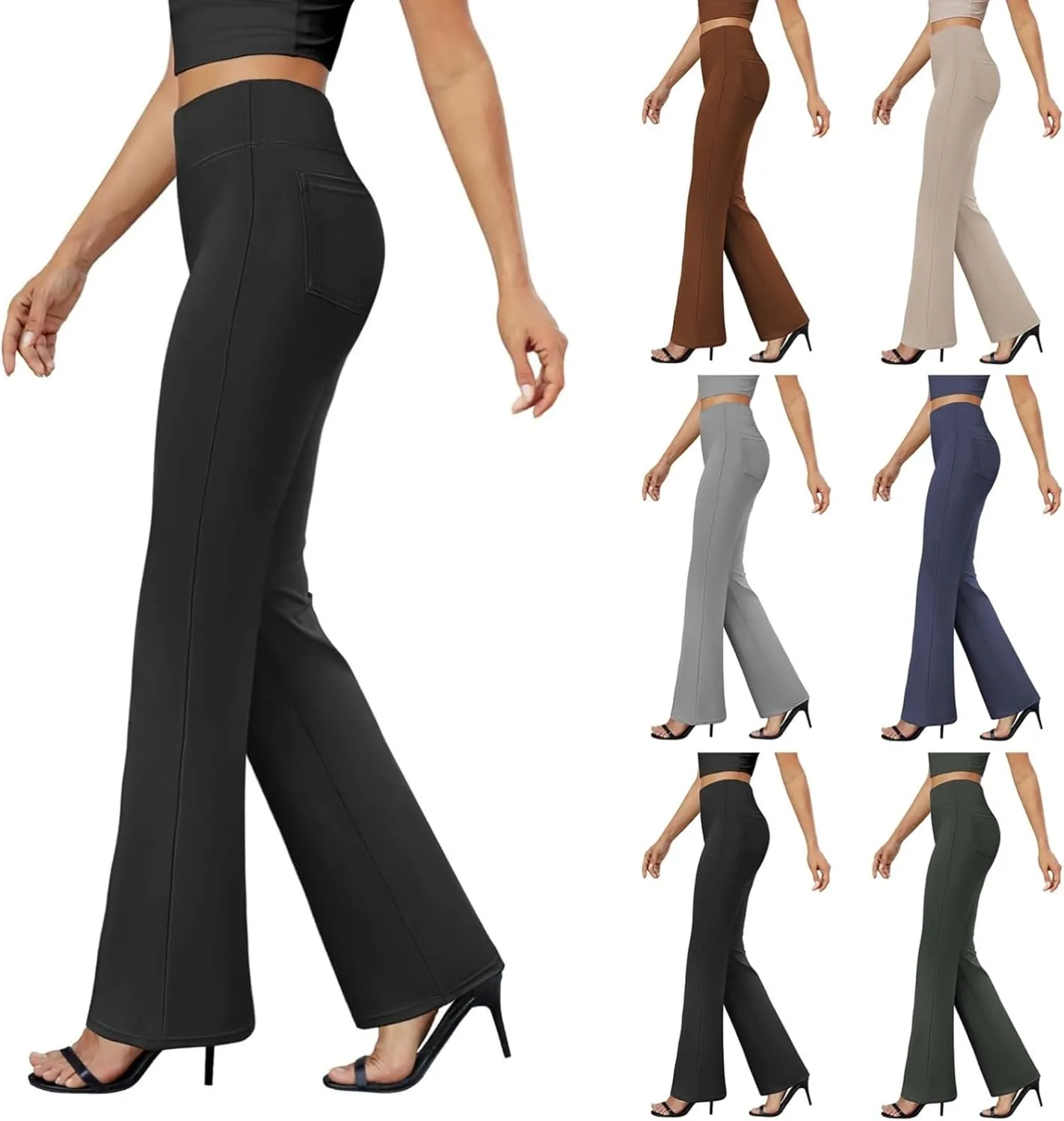 Womens Dress Pants Casual Stretchy High Waist Bell-Bottoms Slacks Business High Waist Bootcut Trousers with Pockets