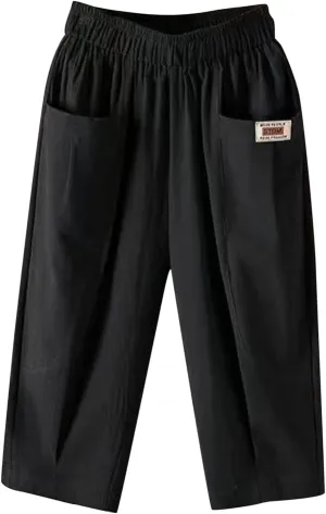 Womens High Waist Linen Cropped Pants Summer Beach Casual Pants Elastic Waist with Pockets Loose Quick Dry