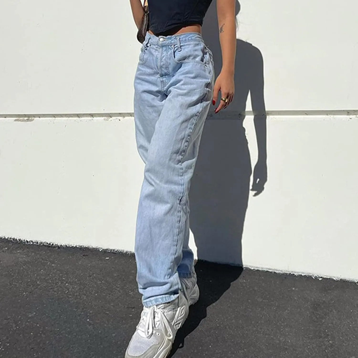 Womens High Waist Printed Button Leg Loose High Waist Casual Loose Leggings Skinny Leg Stretch Jeans for Women