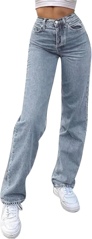 Womens High Waist Printed Button Leg Loose High Waist Casual Loose Leggings Skinny Leg Stretch Jeans for Women